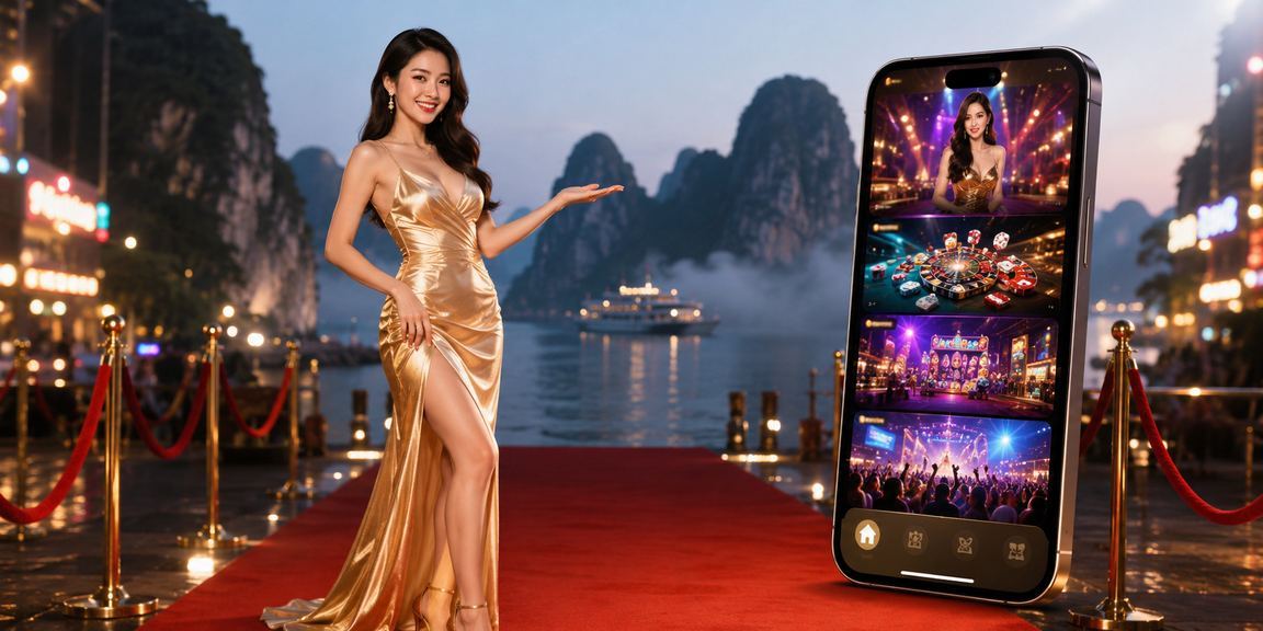 Người dùng truy cập casino di động trên vịnh Hạ Long qua điện thoại thông minh
