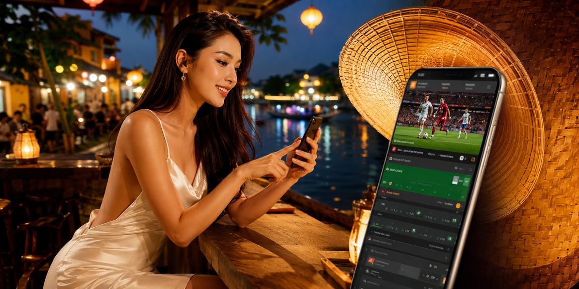 Người dùng đặt cược thể thao tại Hội An với trang phục truyền thống nón lá